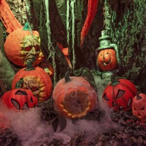 EUROPALMS Halloween Kürbis im Spinnennetz, 25cm